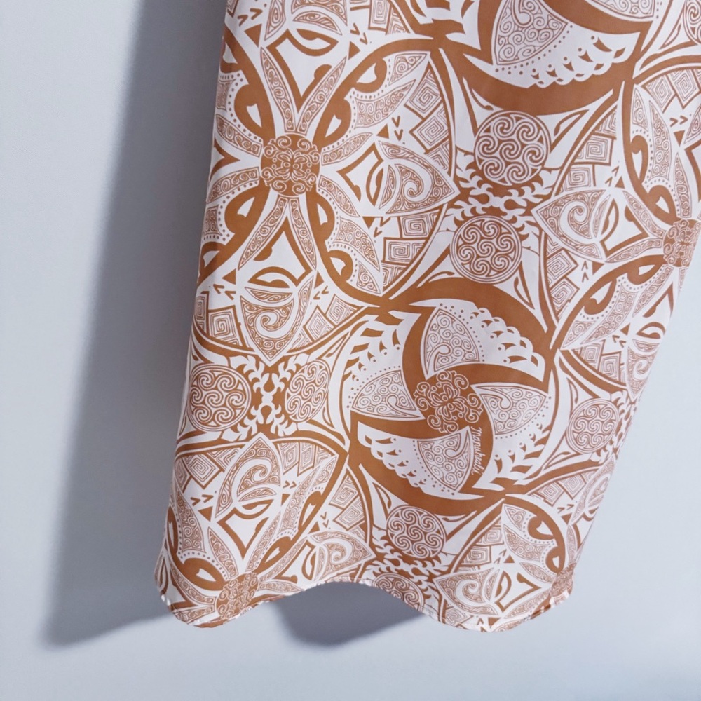 Manuhealii - Cream and Orange Printed Midi Dress - Picture 4 of 5